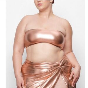 SKIMS Liquid Shine Metallic Swim Bandeau Bikini Top champagne Size 4X